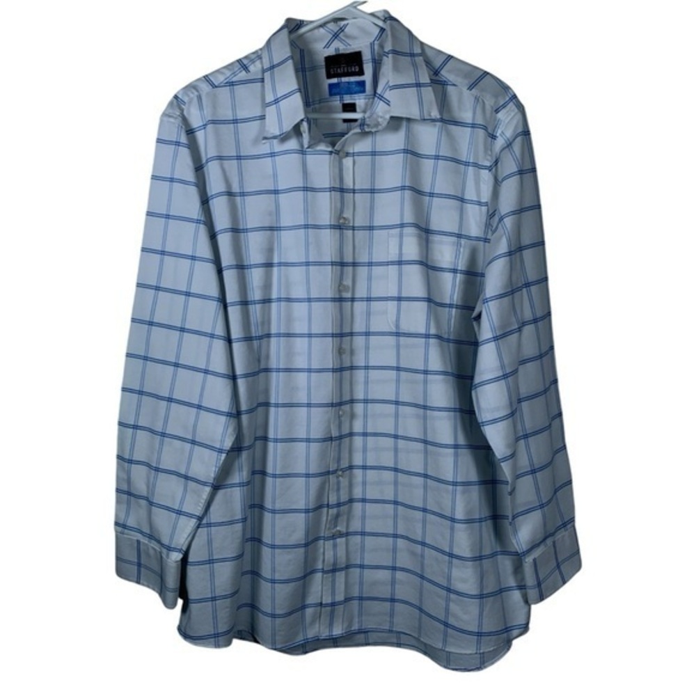 Stafford White Checkered Button Down Dress Shirt Slim Fit Size XL EUC #DS-1503